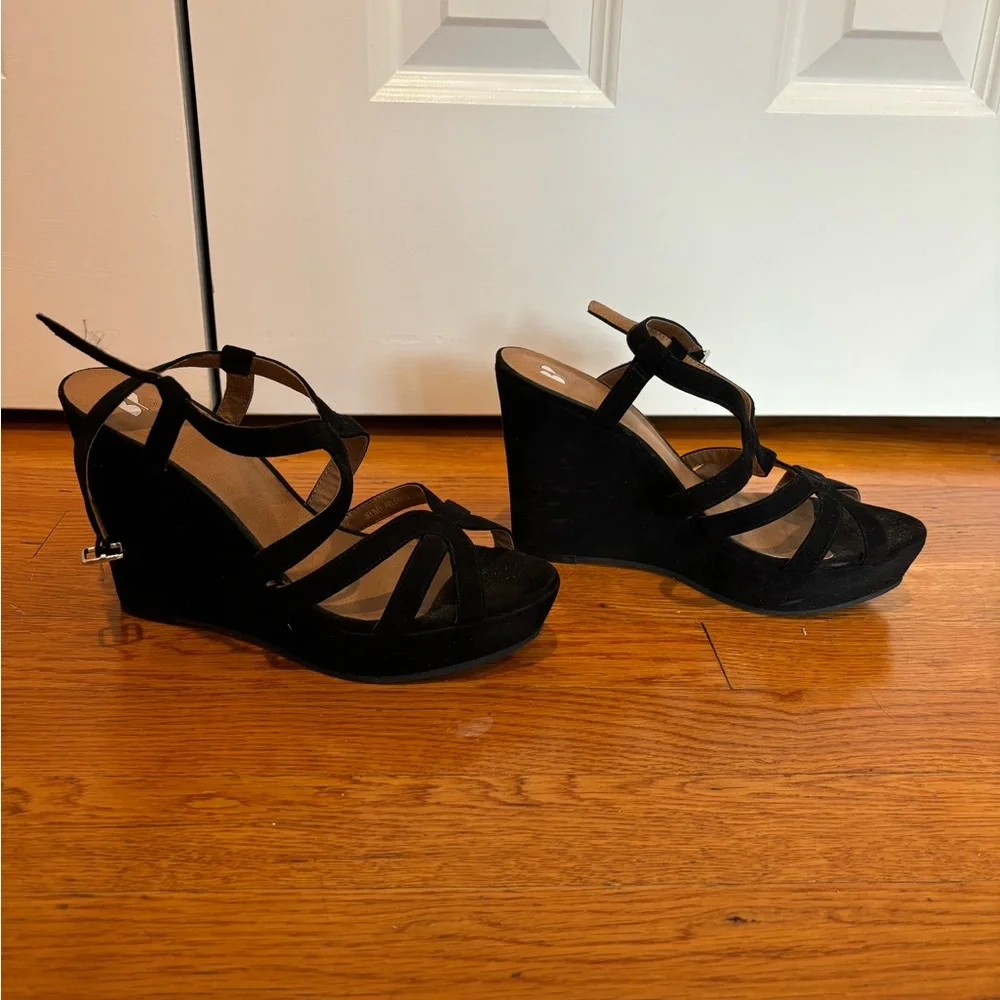 Sold. BP Black Strappy Wedges - Picture 2 of 6